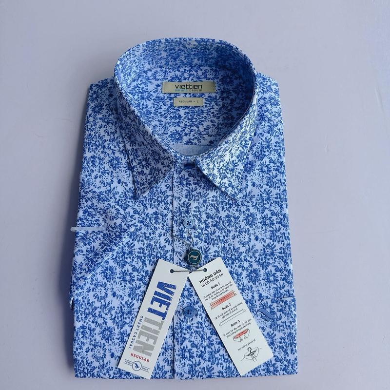 Áo sơ mi nam việt tiến ngắn tay vạt ngang phom regular (0400)