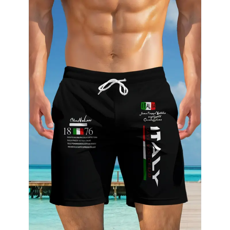 Men'S Casual Summer Shorts - Breathable, Elastic Waistband, "ITALY" Print Design, Lightweight & Comfortable for Daily Wear & Sports, Sports Shorts|Casual Style|Elastic Waistband Shorts 2