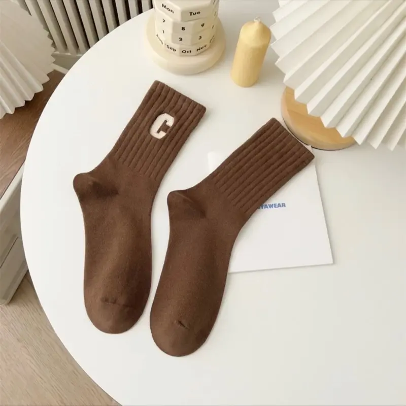Túi 10 đôi [ hoặc 5 đôi] tất cao cổ chữ C thêu nhiều màu phong cách Hàn Quốc TCC04 Cotton Nam Menswear 5