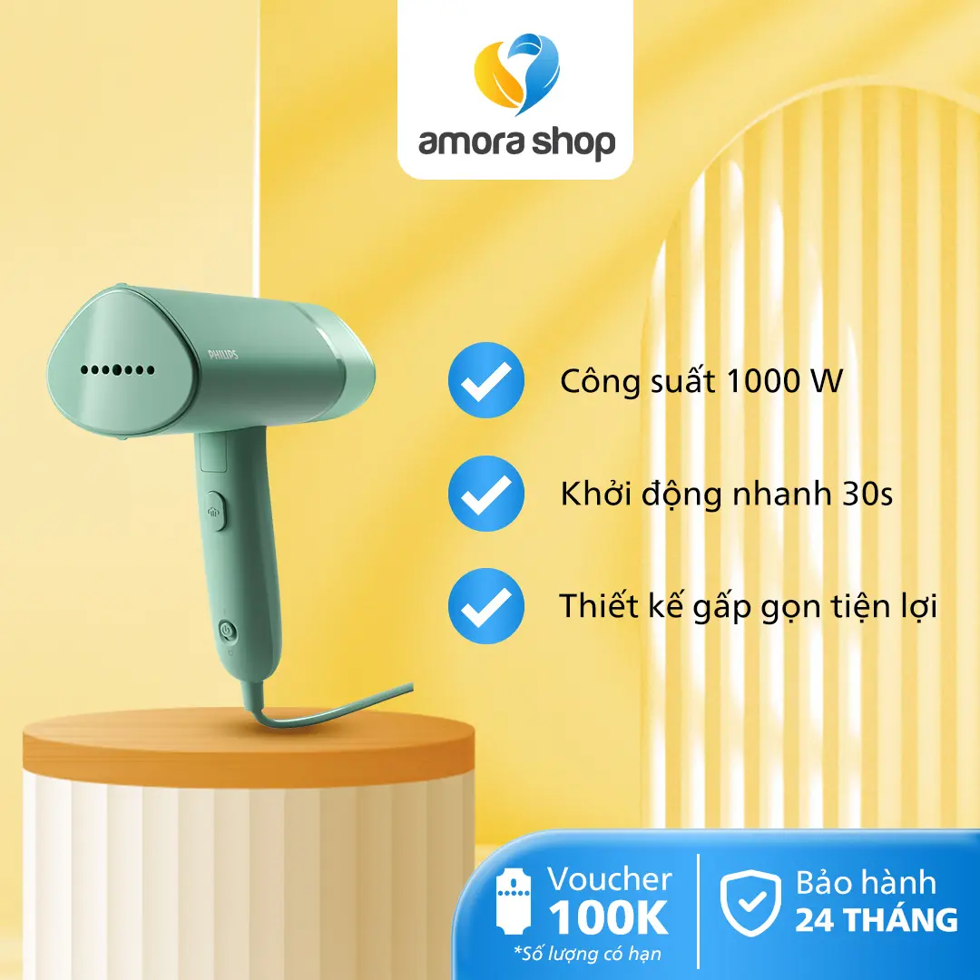 Bàn Ủi Hơi Nước Cầm Tay PHILIPS STH3010 /70, Công Suất 1000 W, Tay Cầm Gấp Gọn, Hơi Nước Phun Liên Tục, Bảo Hành Chính Hãng 24 Tháng