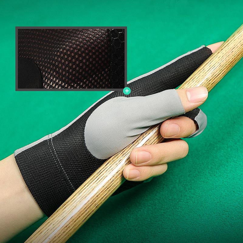 Product Introduction of Open Finger Billiard Gloves Breathable Polyester Snooker Sport Glove Adjustable Sticker Smooth Soft Lightweight Amateur Training 29