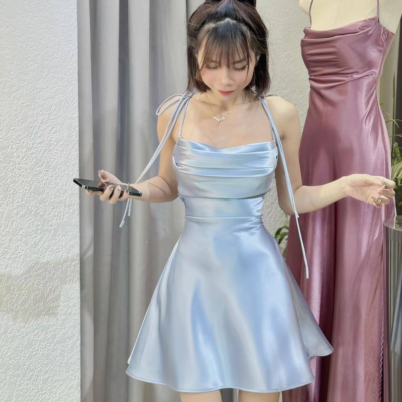 VÁY LỤA NGẮN NỮ- MINI DRESS, chất lụa Hàn Châu cao cấp mềm mịn mát, form siêu hack dáng size SML Voi Women