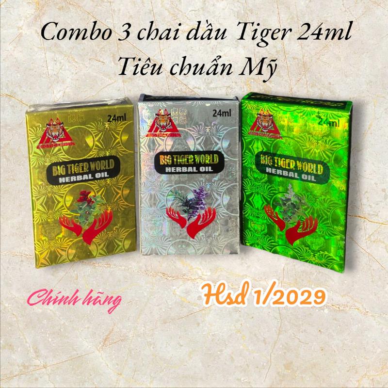 (Chính hãng -Tiêu chuẩn Mỹ)Combo 3 chai dầu Tiger 24ml 2 nắp -TIÊU CHUẨN MỸ nóng thơm hỗ trợ giảm đau nhứt hiệu quả cù 0