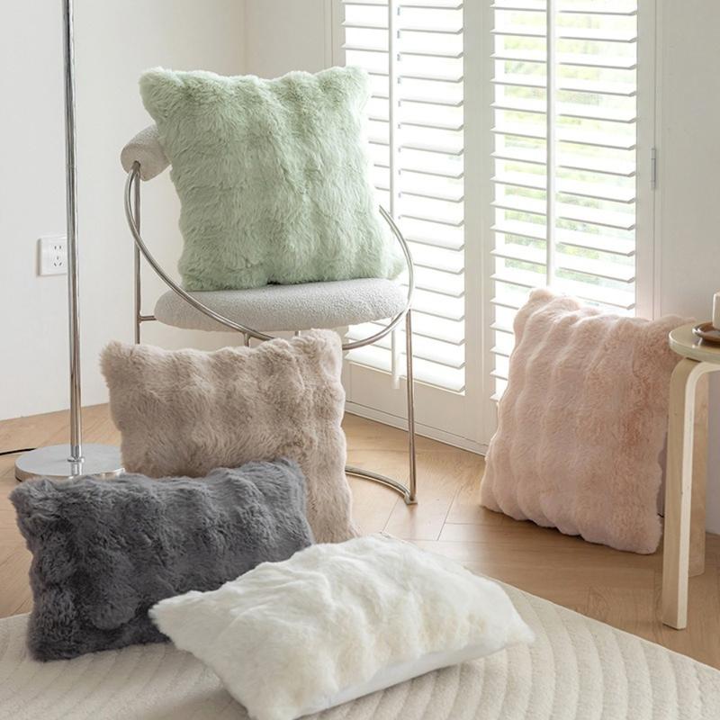Product Introduction of Simple Imitation Rabbit Hair Plush Cushion Cover Warm Bubble Velvet Pillow Case Soft Sofa Pillowcase Home Decor 17