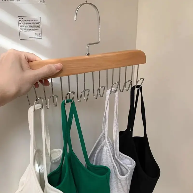 Combo 5 Móc gỗ treo đồ lót áo ngực áo 2 dây bra Giá treo 8 mắc bằng gỗ treo áo lót cà vạt thắt lưng túi xách gọn 4