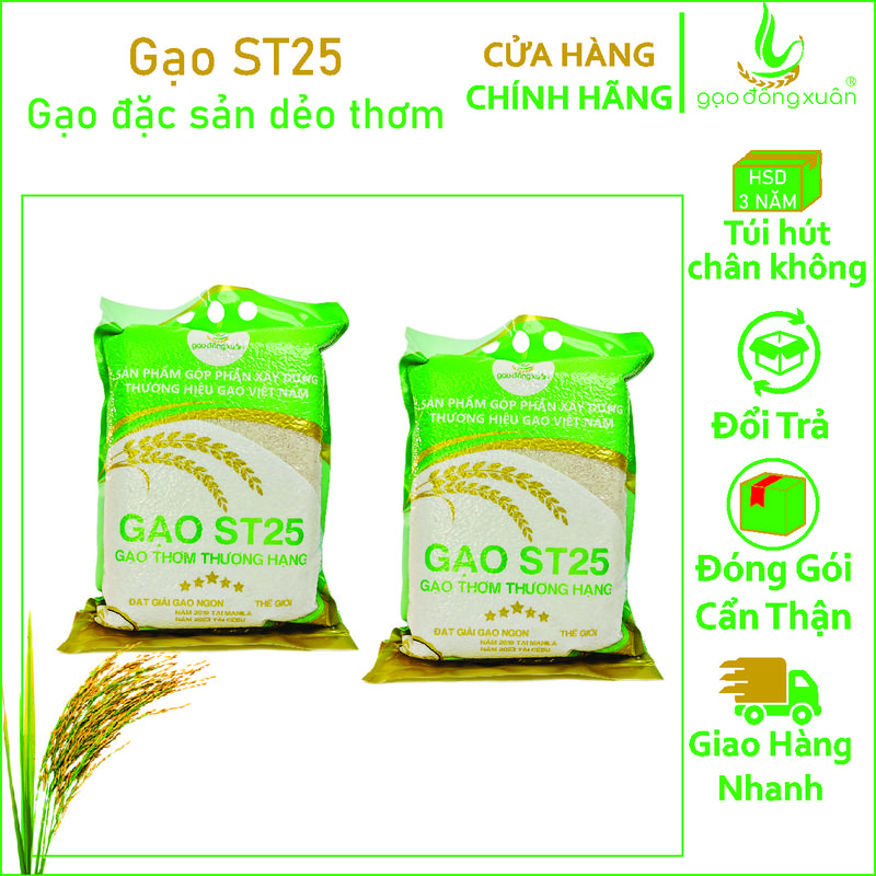 [Vụ Mới] 10kg Gạo ST25 thượng hạng Sóc Trăng vụ mới, Dẻo nhiều thơm ngọt cơm (nấu nước ít) Đông Xuân foods