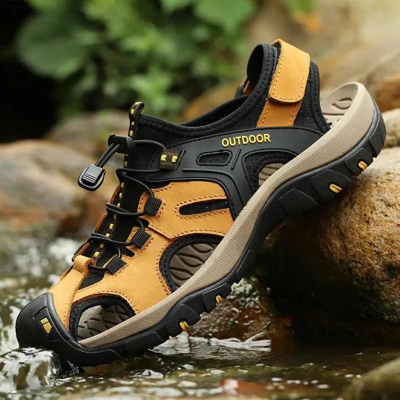 Prelesty Sandal Hiking Pria Gunung Original Sendal Outdoor Keren Kulit Asli Cowok Bernapas Musim Panas Waterproof Trekking 002 0
