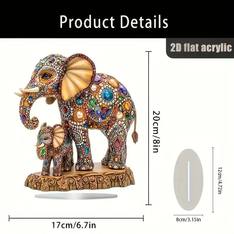 Elephant Design Decoration, 2D Multi-color Elephant Figurine, Desktop Art Ornament for Home Office Decor, Perfect Gift for All Occasions, Decorative Figurines 1