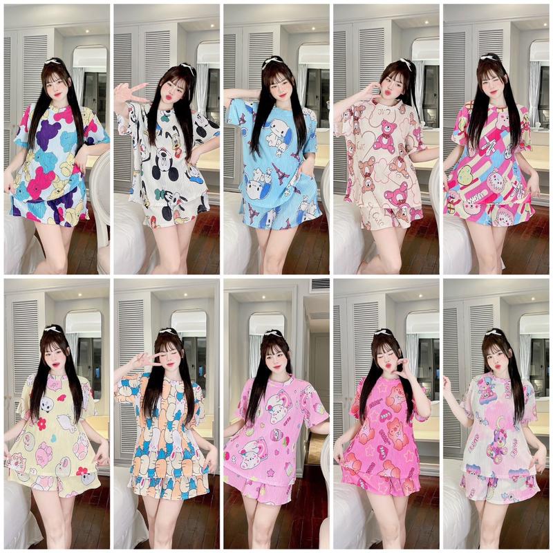 XẢ KHO Đồ Bộ Ngủ Nữ Dập Ly Thun Thái Tay Ngắn Quần Cộc Nhiều Màu Dễ Thương Mỏng Mát Áo Nhung Nho Women