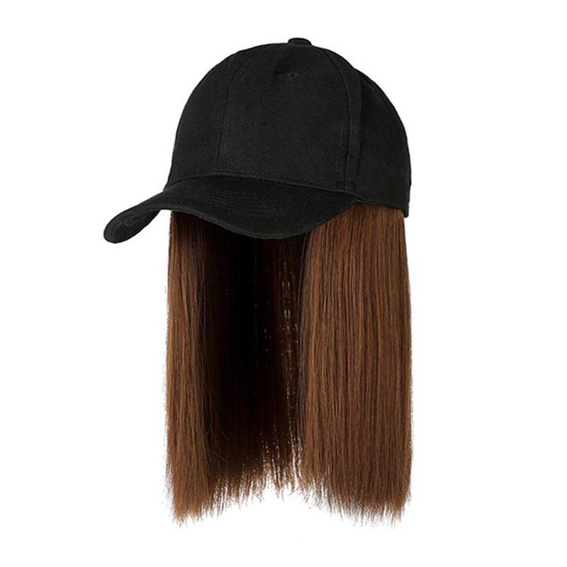 Product Introduction of Topi Besbol dengan Rambut Palsu Bob, Rambut Pendek Lurus, Rambut Palsu Satu Keping, Topi Besbol Hitam, T5I7 S6R2 Hair Coklat Poni 26