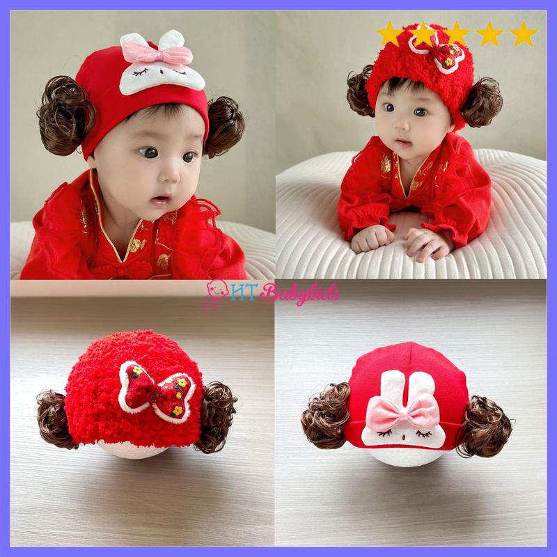 [ TẾT 2024 ] Nón Tuban Tóc Giả Thỏ Đỏ Xinh Cho Bé Gái