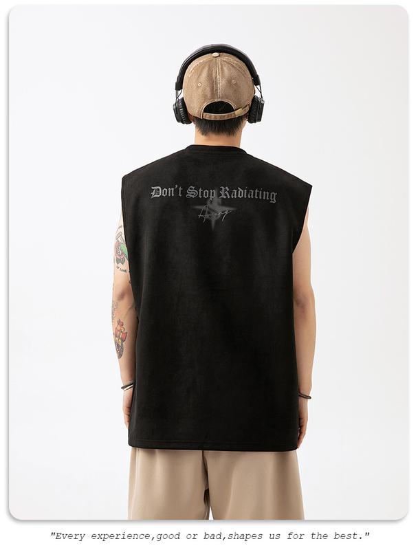 Product Introduction of Lotin Suede Thin Sports Vest Men's 2024 Summer New Sleeveless T-shirt American Letter Printed Casual Waistcoat 17