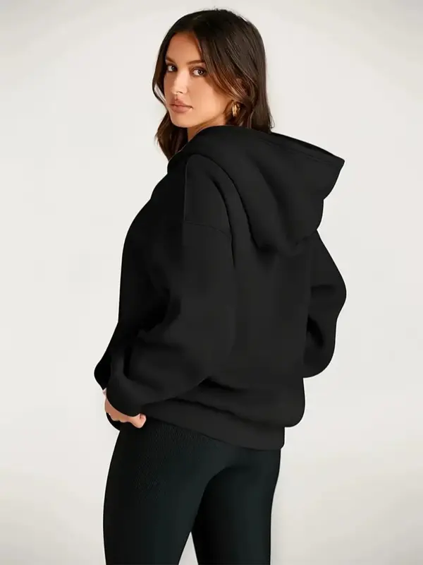 Women's Solid Color Kangaroo Pocket Hoodie, Casual Long Sleeve Hooded Sweatshirt for Fall & Winter, Yoga Hoodie, Women's Clothes for Daily Wear 1