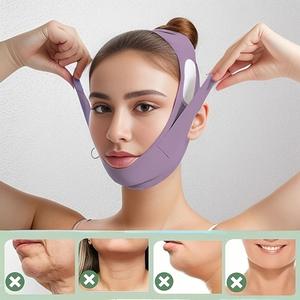 注目 調整可能なV字型フェイスリフトマスク、通気性のある再利用可能なフェイスシェイピングバンド（二重顎軽減）、チンスリンキングストラップ、フェイシャルケア用、人気商品