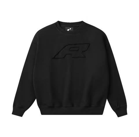 ROSS STUDIO - Áo Sweater Đen Nỉ Chân Cua Thêu (R) 3D 500gsm - BLACK R ICONIC