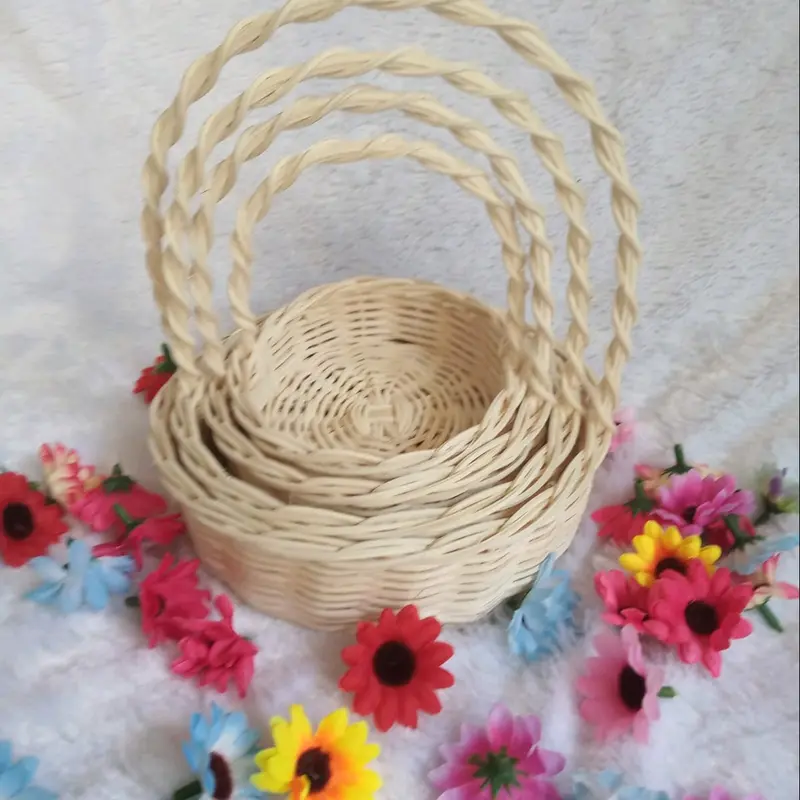 (kecil- baca ukuran) Isi 4 keranjang rotan bulat mini tempat souvenir hiasan mahar hantaran seserahan hampers kado wadah unik hampers 2