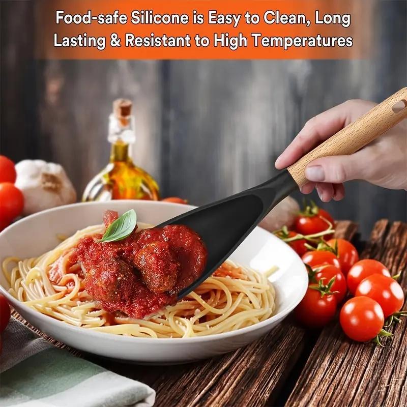 Silicone Cooking Spoon, 1 Count Multifunctional Long Handle Salad Pizza Spatula, Household Kitchen Products for Home Dining Room Picnic 7