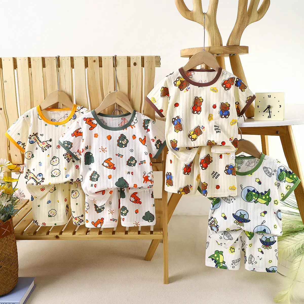 Children's Pajama Set Cotton Fabric Soft and comfortable 2 piece Dress Round Neck + Pants