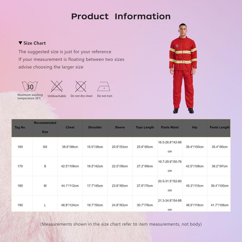 Manyakai Mens Firefighter Costume Fireman Role Play Uniform Long Sleeve Reflective Stripes 4-piece Suit 8