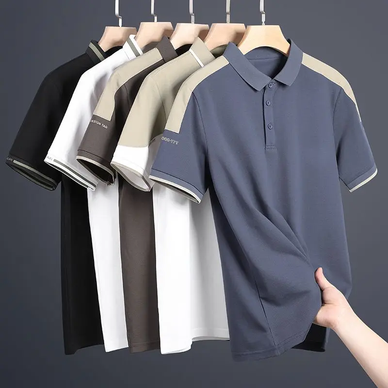 Áo POLO, Dành Cho Nam Giới, Hàng Mới Về Mùa Hè, Cổ Áo bẻ xuống, Làm Bằng Pique Và Lụa Lạnh, Ngầu Và Thường Ngày, Thiết Kế Khối Màu Hợp Xu hướng Áo Thun ngắn Tay Áo, Có Sẵn Trong 1 / 2 Mảnh