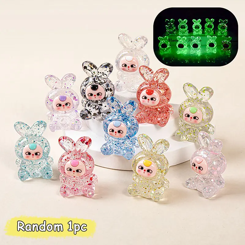 Luminous Flashing Rabbit Girl Mini Figure Desktop Cute Cartoon Decorative Ornament Resin Accessories