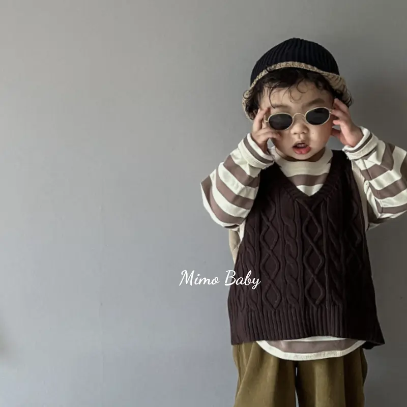 Áo gile len dệt kim cổ tim phong cách vintage mùa thu đông cho bé (10-22kg) QA68 Mimo Baby 2