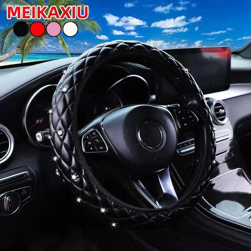Rhinestone Decor Car Steering Wheel Cover, Fashionable Car Steering Wheel Protector, Universal Car Interior Decoration Accessories for Women & Girls 0