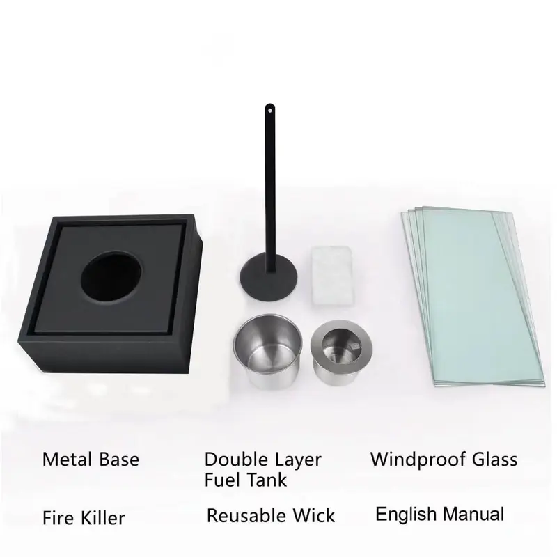 Square Glass Fire Pit, Desktop Alcohol Fireplace, Indoor & Outdoor Camping Party Atmosphere Heater, Home Decor Supplies 2