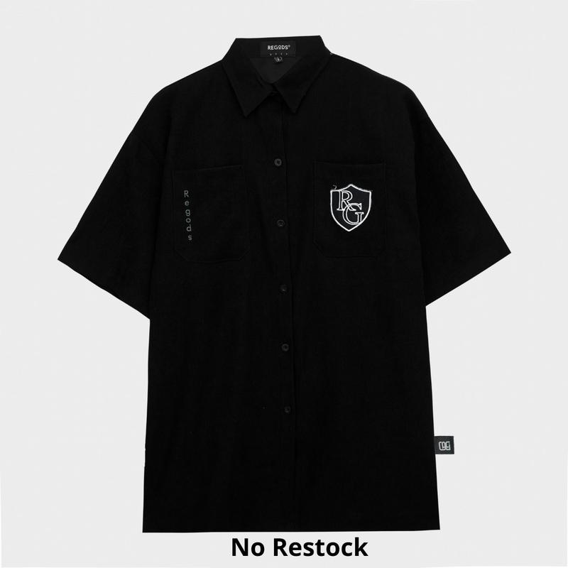 Áo sơ mi tay ngắn thêu REGODS form rộng unisex nam nữ vải Kate chống nhăn - School Shirt