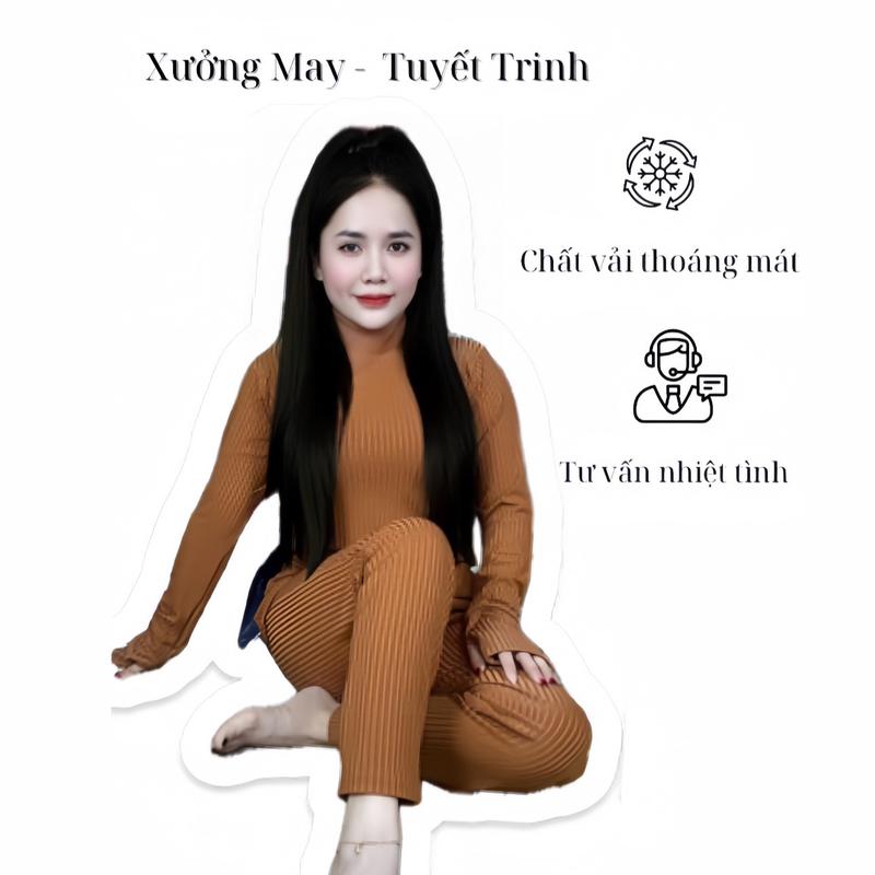 Set Bộ CỔ LỌ TAY DÀI- QUẦN BAGGY, Chất liệu vải gân đũa lạnh , Đồ Bộ Nữ Top Women, Size từ 38-82kg