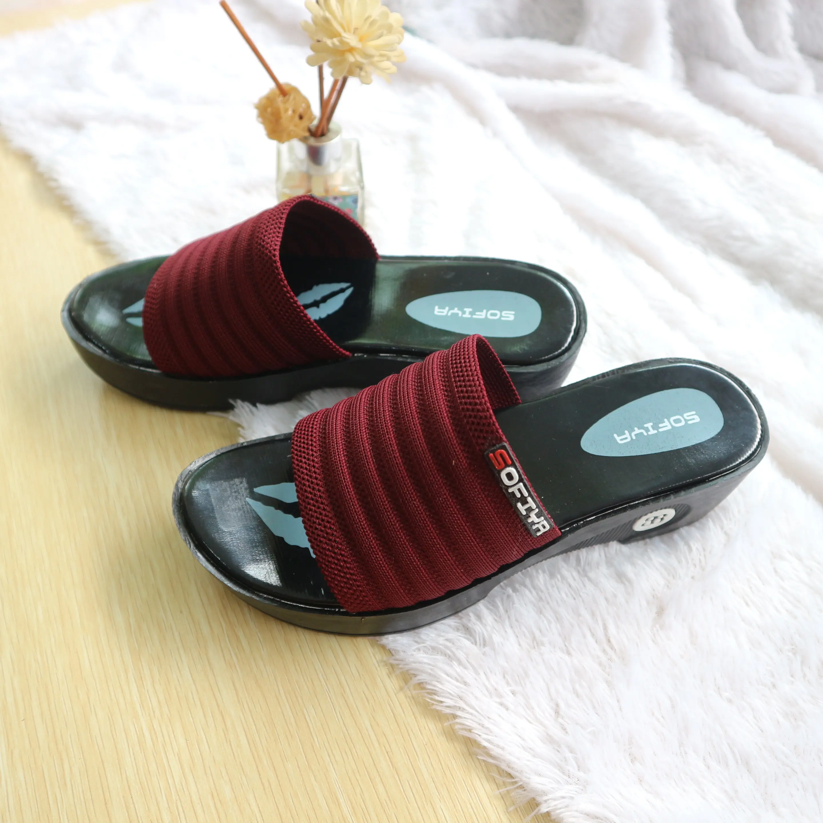 sandal wanita sofiyah wedges model terbaru Sandal hak tinggi sandal rajut wanita Sendal