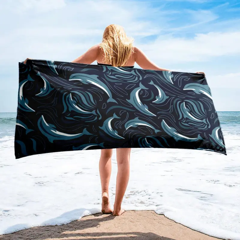 Abstract Wave Pattern Beach Towel, Portable Foldable Large Bath Towel, Multifunctional Towel for Beach Vacation Outdoor Picnic 0