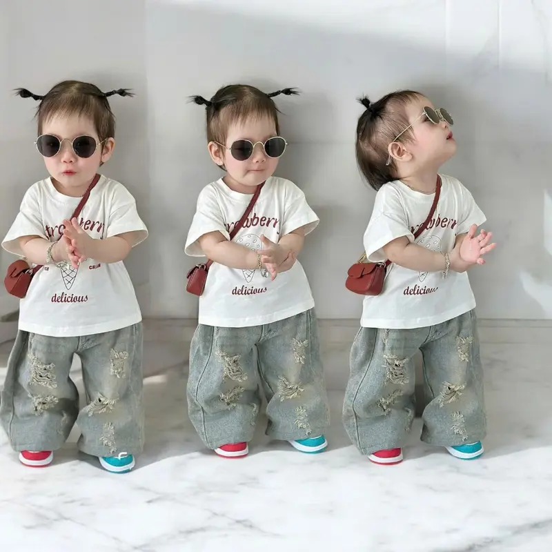 SET ÁO THUN TAY NGẮN QUẦN JEAN DÀI BÉ GÁI 10-20KG 0