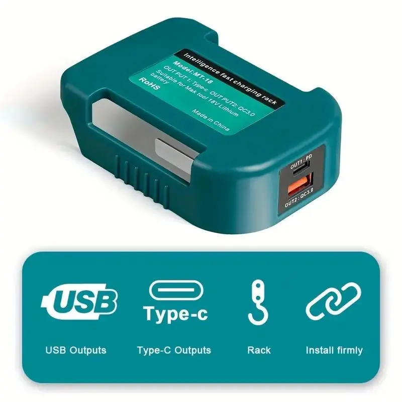 Battery Adapter for Makita 18V Lithium-ion Batteries, USB and Type-C Fast Charger Dock, Portable Battery Holder (Adapter Only), Tool Accessories, Hardware 4