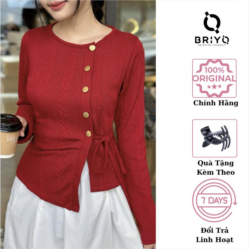 [Xả Kho] Áo Len Thừng Dệt Kim Cổ Tròn Dài Tay Thắt Dây Eo Lệch Phong Cách Hàn Quốc áo đỏ áo dạ sweater nữ BRIYO TD38