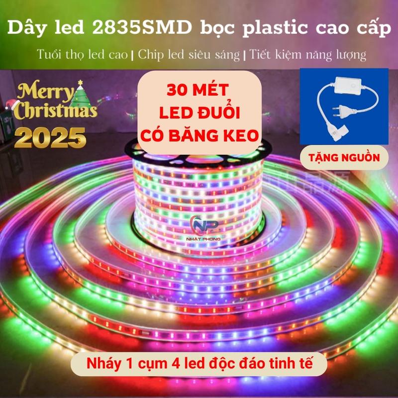 30Mdây đèn led trang trí nháy đuổi bọc pvc chống nước có băng keo dán 10M,15M,20M,25M,30M tặng nguồn,đèn led hắt trần,decor phòng, trang trí noel