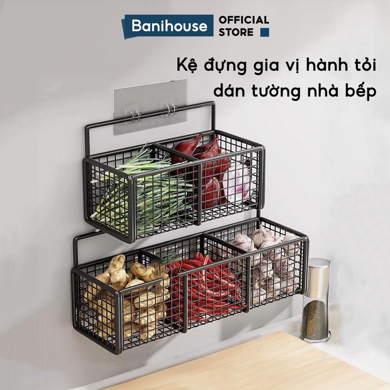 Kệ Dán Tường Đựng Gia Vị Nhà Bếp Đa Năng Banihouse Giá Đựng Gia Vị Nhà Bếp Đựng Gia Vị Hành Tỏi Khô Kitchen