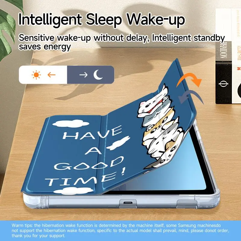Cartoon Cat Pattern Tablet Case with Pen Slot, Auto Sleep/Wake Up Tablet Protective Cover, Multi-angle Support Tablet Protector for iPad 6