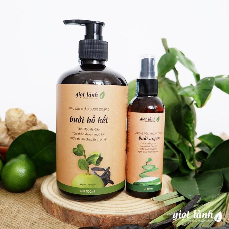 Bộ dầu gội bưởi Bồ kết - Xịt tóc tinh dầu bưởi, hỗ trợ  mọc tóc, giảm gãy rụng Giọt Lành