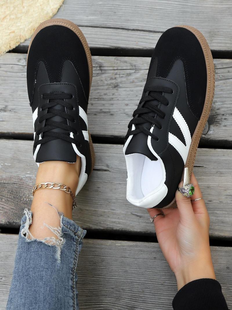 Product Introduction of Women's Fashionable Plain Color Lace Up Sneakers, Casual Comfortable Breathable Sports Running Shoes, All-match Basic Shoes for Daily Wear 6