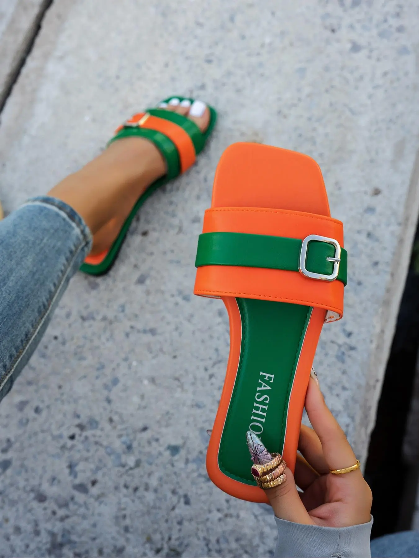 Fashionable Square Toe Slide Sandals, Casual Versatile Slip on Sandals for Summer, Lightweight Breathable Comfortable Shoes for Daily Wear