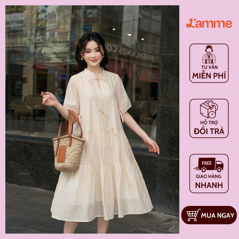 [L'AMME] Váy bầu đầm bầu MELODY Dress chất liệu tơ 2 lớp nhẹ nhàng, thoáng mát thiết kế đính nơ thủ công tinh tế, dịu dàng phù hợp mùa hè đi chơi, dạo phố Lamme BE HAPPY . BE MOMMY Nữ Women