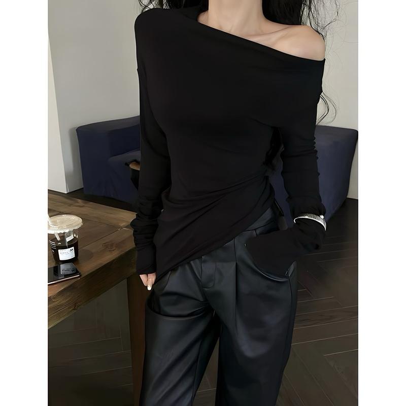 [KÈM DÂY]  Áo trễ vai dài tay Justdun cotton mềm mịn co giãn sang chảnh AB28