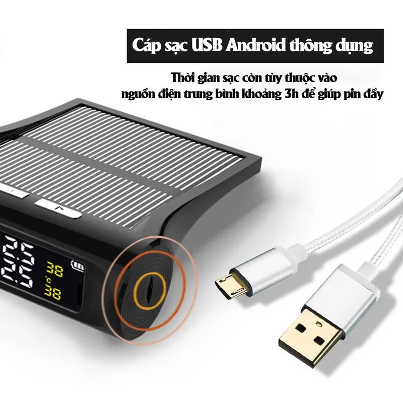 Cảm biến áp suất lốp ô tô xe hơi gắn ngoài, Pin sạc năng lượng mặt trời, màn hình LCD 7