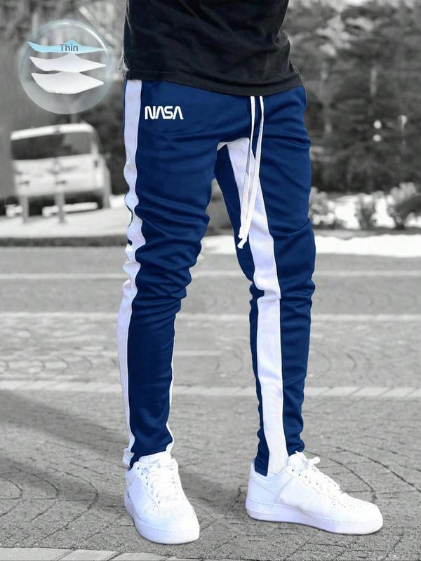 Men's Regular Fit Colorblock Patchwork Drawstring Waist Sweatpants, Casual Pocket Side Stripe Skinny Pants For Daily Wear, Knitting Bottoms For All Seasons 3