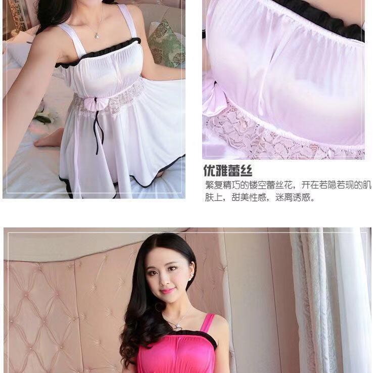 Product Introduction of Đồ Ngủ Lụa Lạnh Phong Cách Hàn Quốc, Dành Cho Nữ, Có Áo Ngực, Mỏng Và Gợi Cảm, Váy Ngủ, Thiết Kế Băng Giá, Kiểu Dây Đeo Băng Quấn Không Tay Dài Trung Bình Thích Hợp Mặc Nhà, Mùa Hè 10