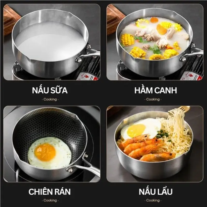 ￼Chảo Chống Dính Vân Đá Tổ Ong Chất Liệu INOX 316 Đường Kính 18cm Dùng Cho Mọi Loại Bếp 1