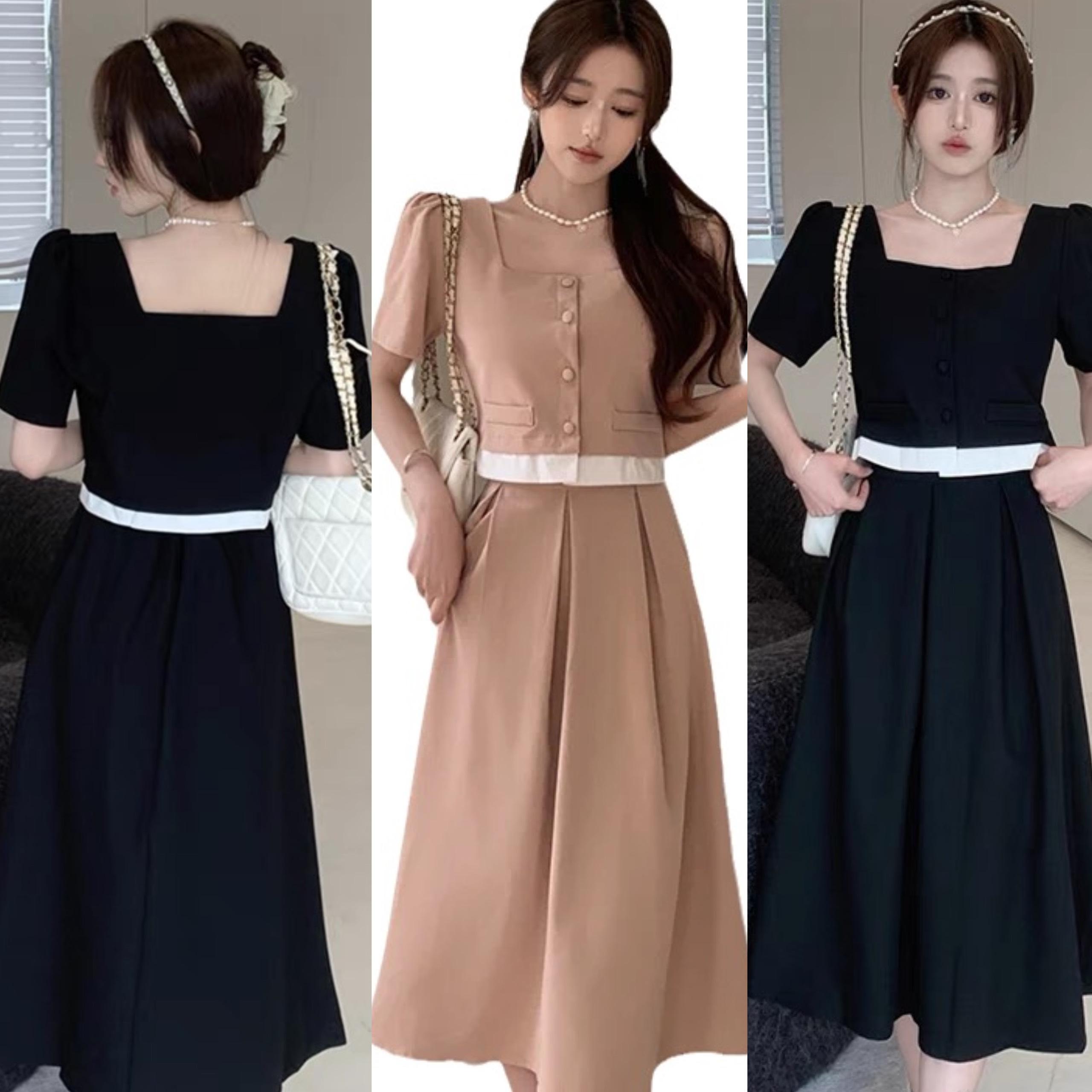Thời Trang Bigsize Set Váy Áo Dự Tiệc Vải Cotton Lạnh 50 - 100Kg Dễ Thương Nữ Dress Women Đen - A.1148