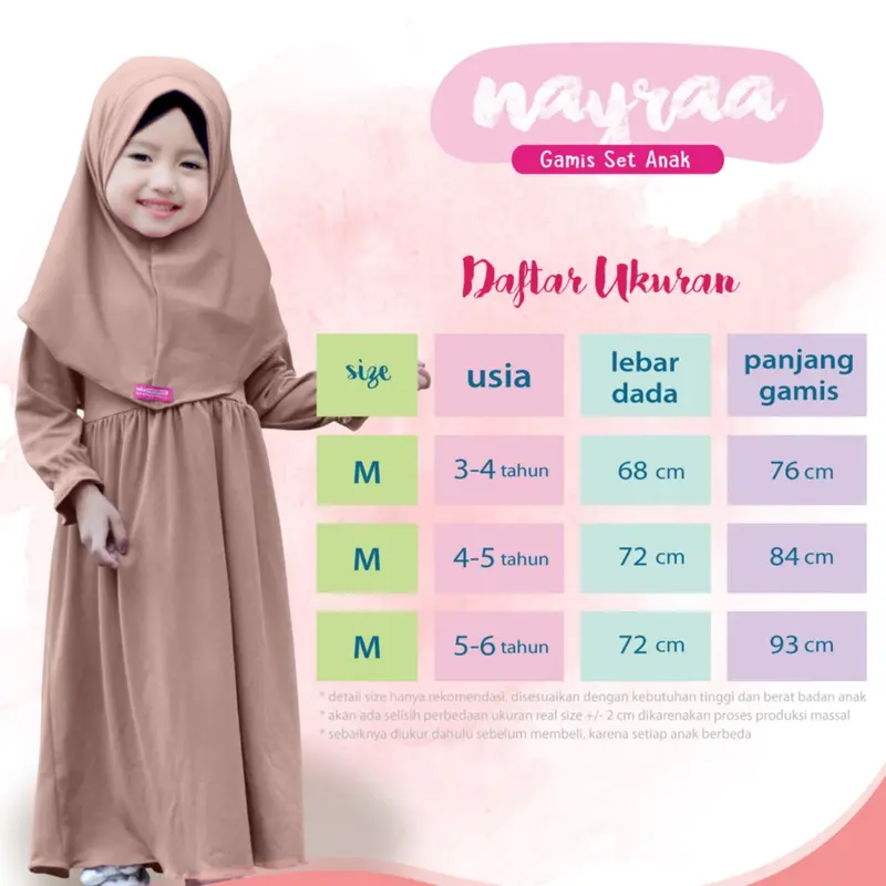 Set Gamis Anak Cutemoslem Nayraa M dengan Jilbab - Berbahan Airis High Quality 3