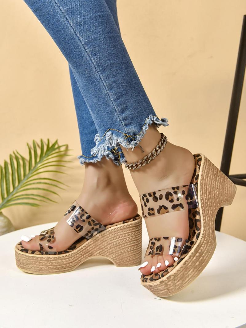 Product Introduction of Women's Fashion Leopard Print Chunky Heeled Sandals, Elegant Square Toe Sandals for Summer, Lightweight Comfortable Versatile Sandals for Daily Wear, Walking Shoes 7